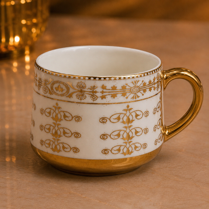 Luxora Gold Handle Ceramic Tea Set — Neoclassical Band Kettle & 4 Cups