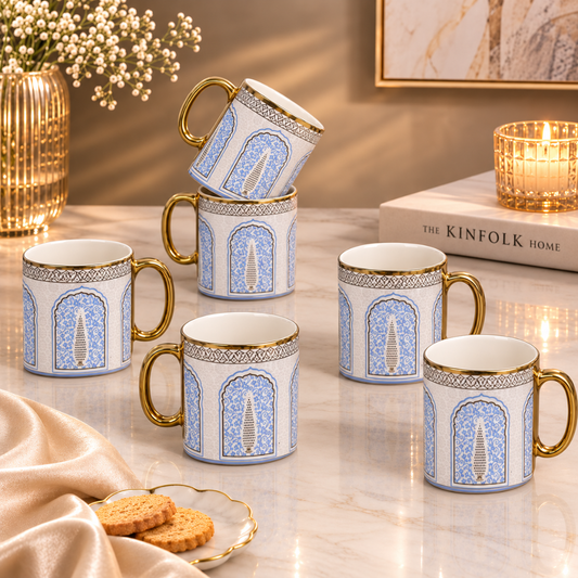 Arch Gold Rim Ceramic Mug 6 pcs
