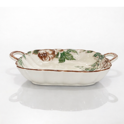 Porcelain Floral Ceramic Snack and Serving Platter with Handles Set of 2