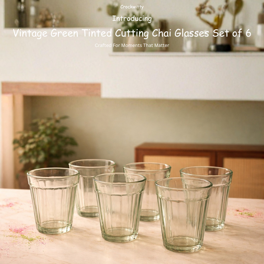 Vintage Green Tinted Cutting Chai Glasses – Set of 6 (160 ml)
