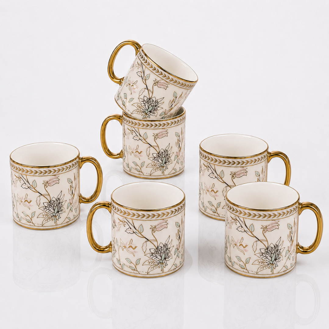 Sylvie Gold Rim Ceramic Mug 6 pcs
