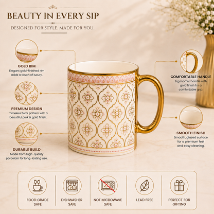 Camellia Gold Rim Ceramic Mug 6 pcs