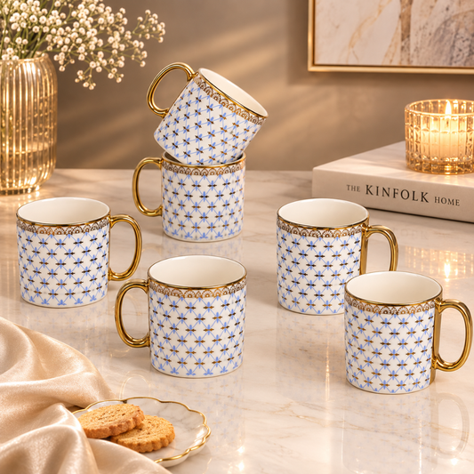Blue Trellis Mug Set 6 pcs