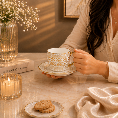 Luxora Gold Rim Tea Cup & Saucer Set of 6