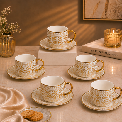 Luxora Gold Rim Tea Cup & Saucer Set of 6