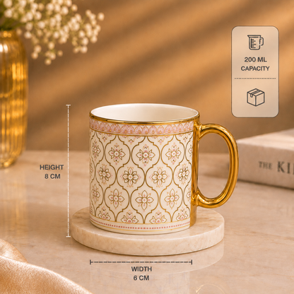 Camellia Gold Rim Ceramic Mug 6 pcs