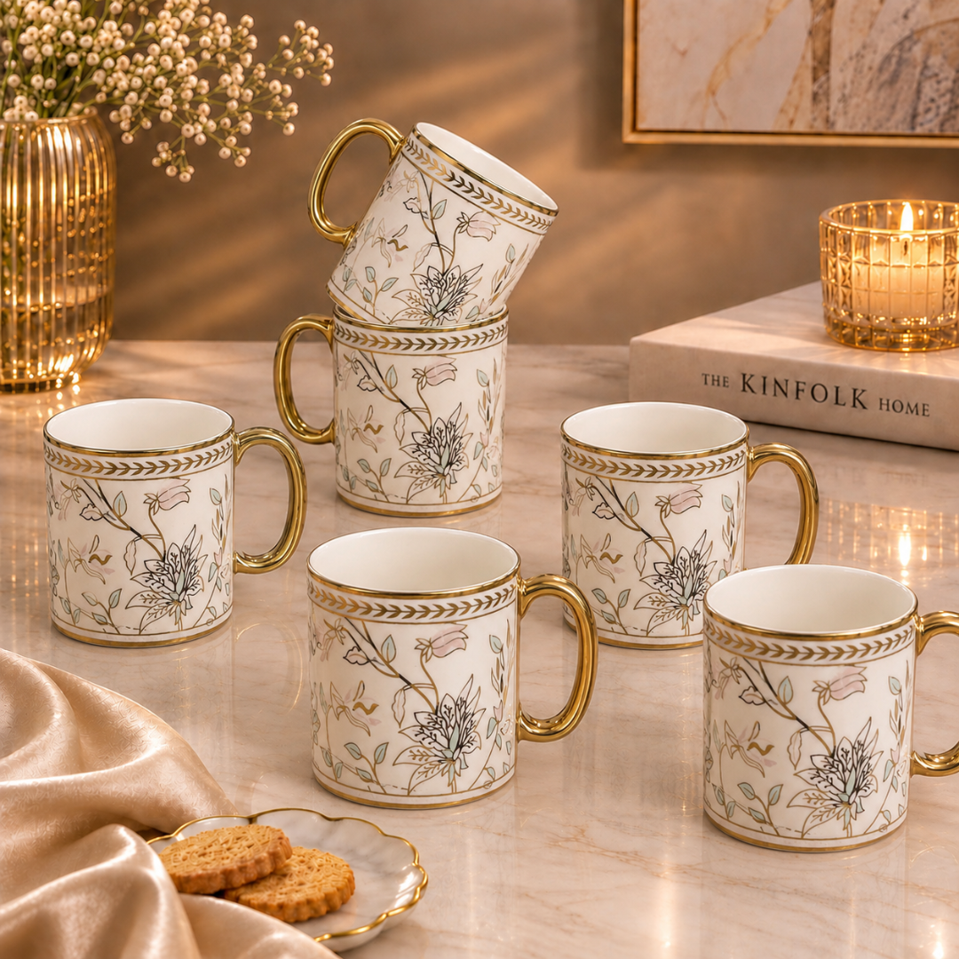 Sylvie Gold Rim Ceramic Mug 6 pcs