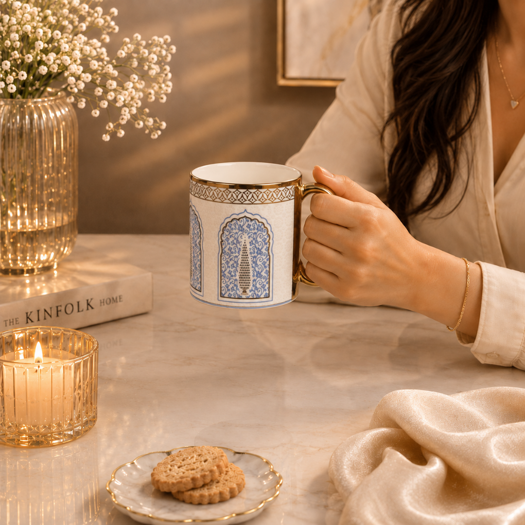 Arch Gold Rim Ceramic Mug 6 pcs