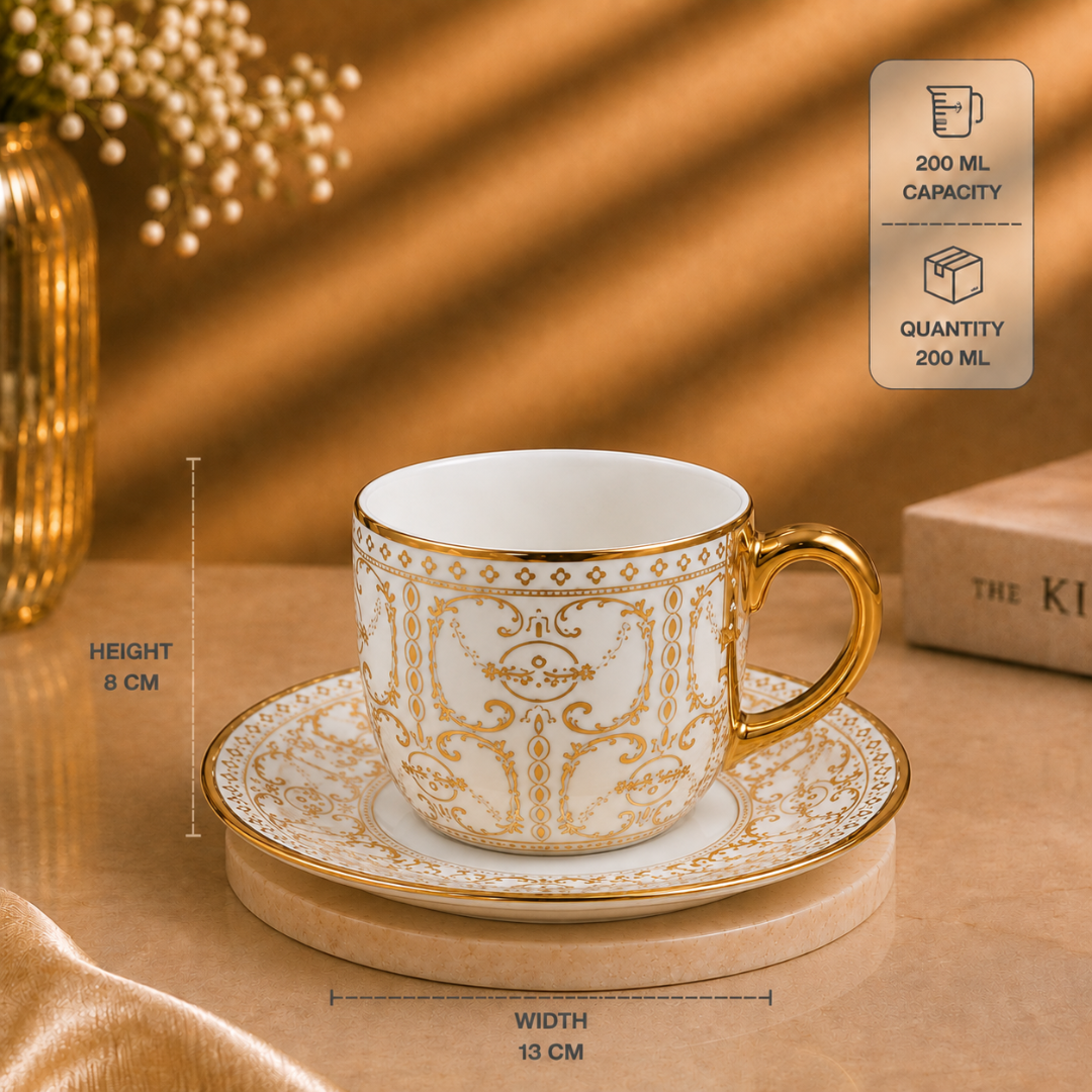Rivera Gold Rim Tea Cup & Saucer Set of 6