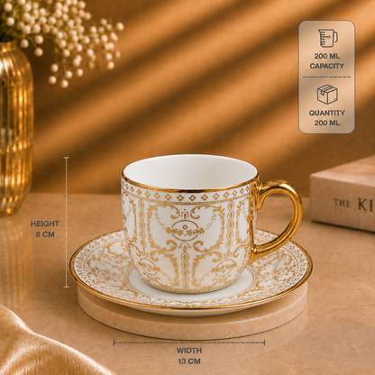 Rivera Gold Rim Tea Cup & Saucer Set of 6