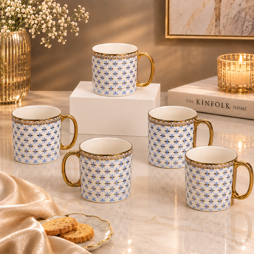 Blue Trellis Mug Set 6 pcs