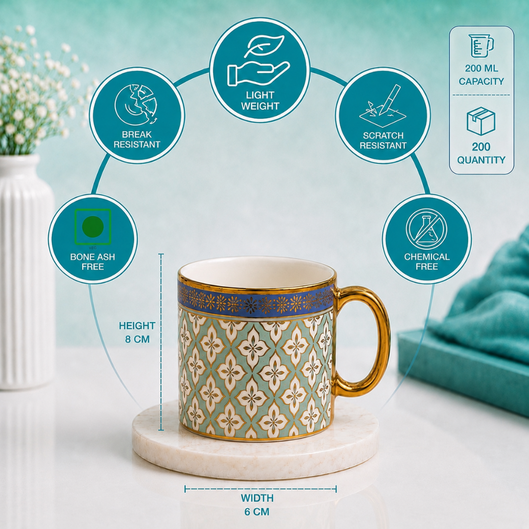 Sage Moroccan Tile Mug Set 6 pcs