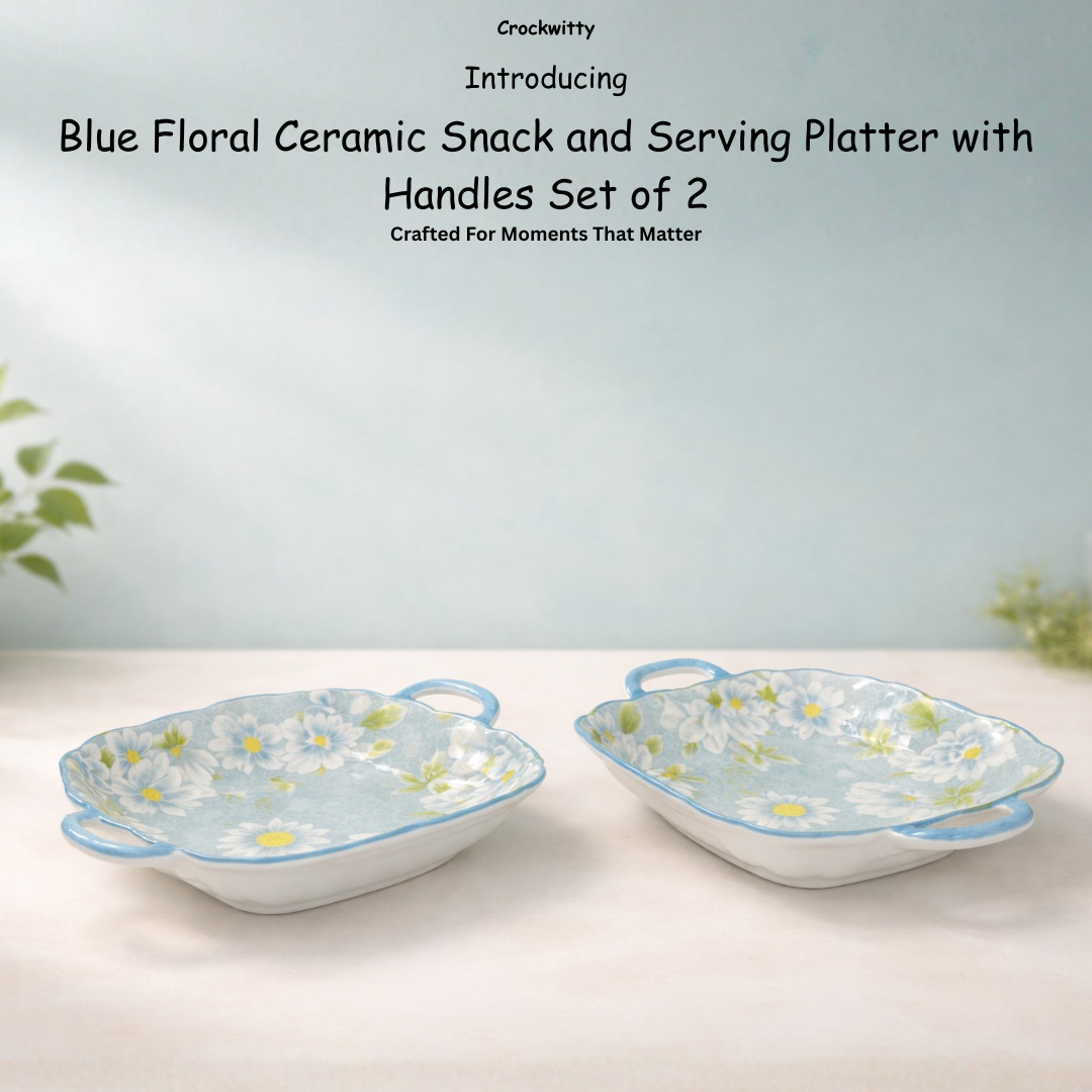 ceramic floral serving platter set of 2 for elegant dining