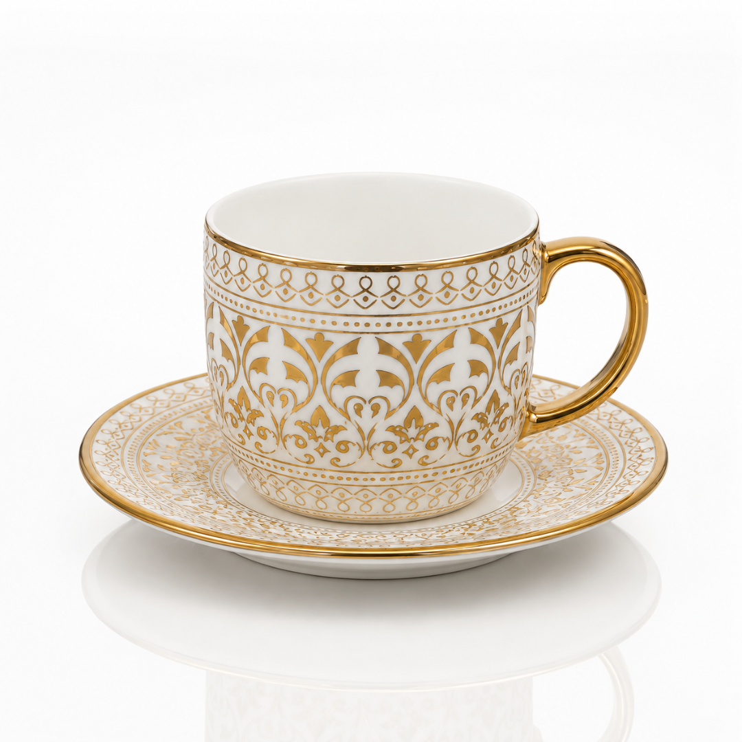 Luxora Gold Rim Tea Cup & Saucer Set of 6