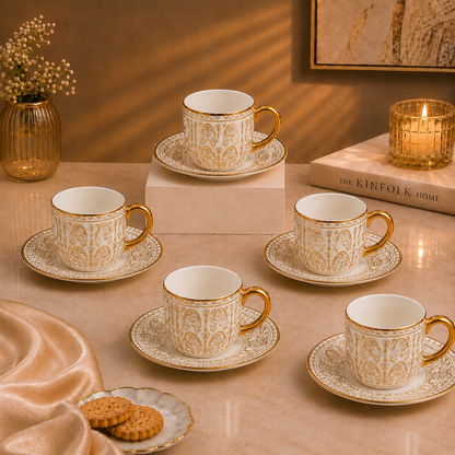 Corbett Gold Rim Tea Cup & Saucer Set of 6