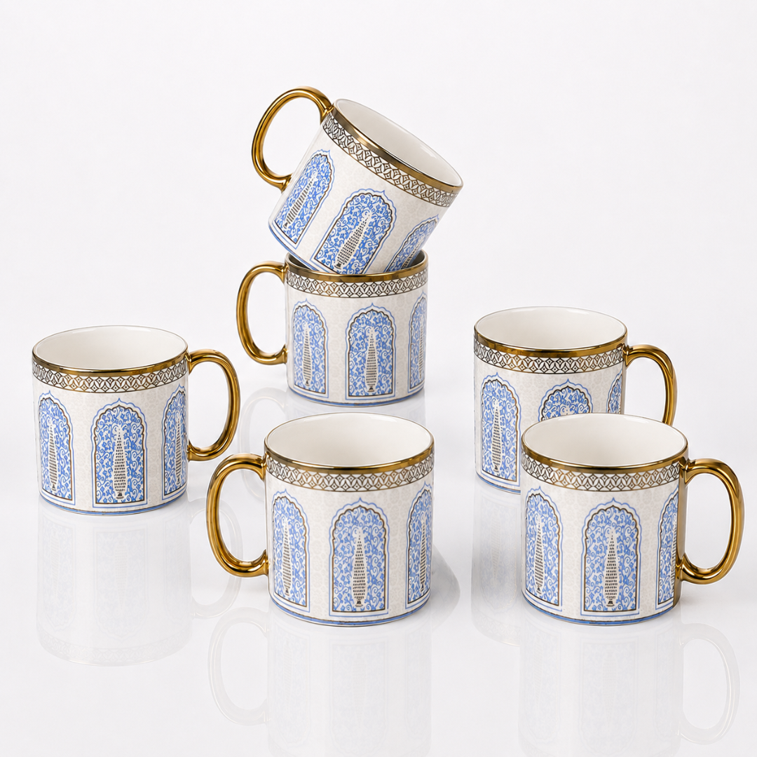 Arch Gold Rim Ceramic Mug 6 pcs