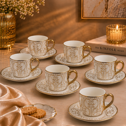 Rivera Gold Rim Tea Cup & Saucer Set of 6