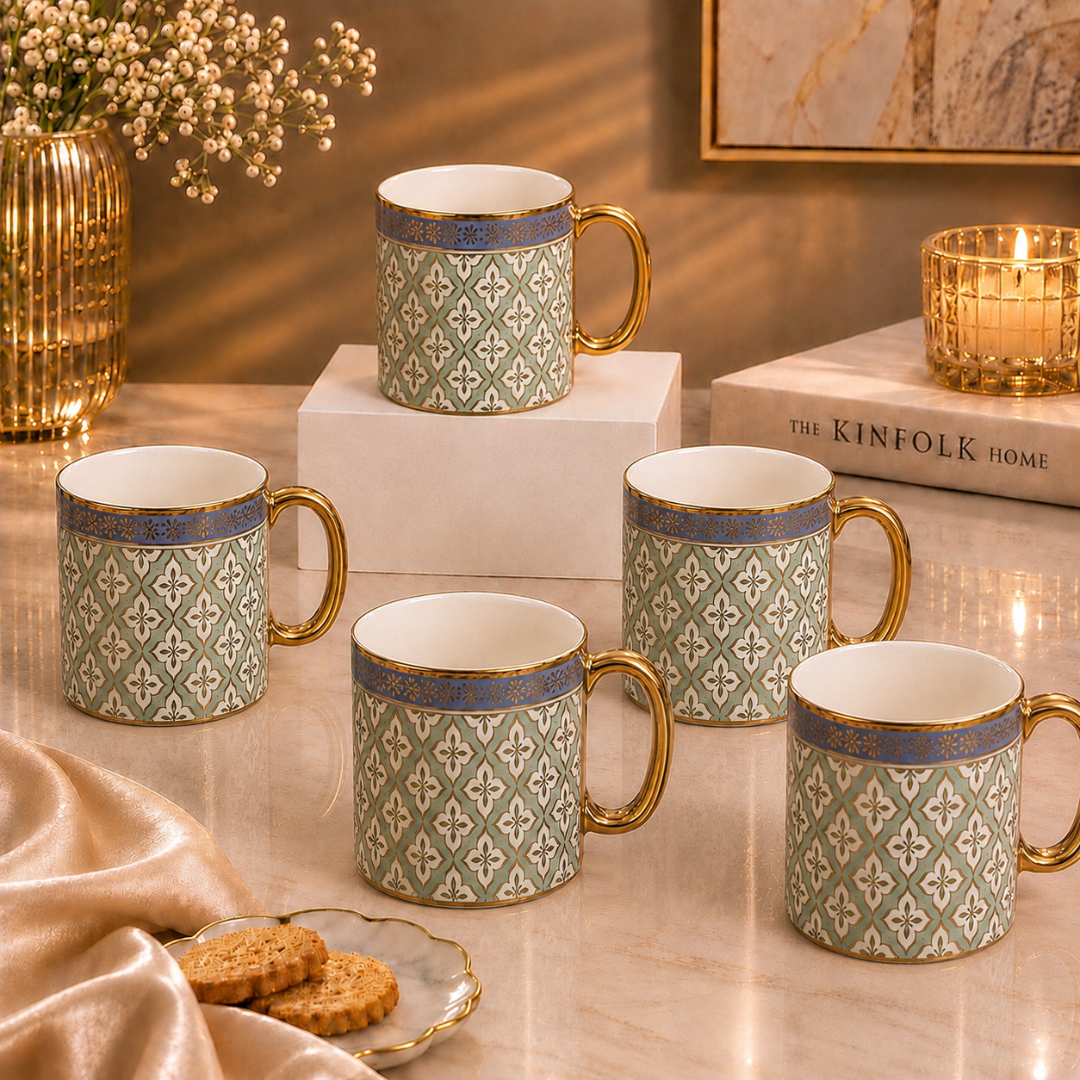 Sage Moroccan Tile Mug Set 6 pcs