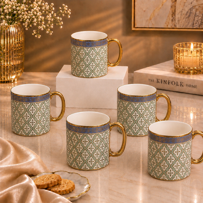 Sage Moroccan Tile Mug Set 6 pcs