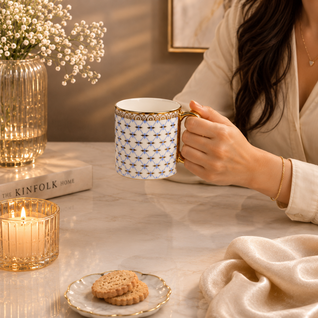 Blue Trellis Mug Set 6 pcs