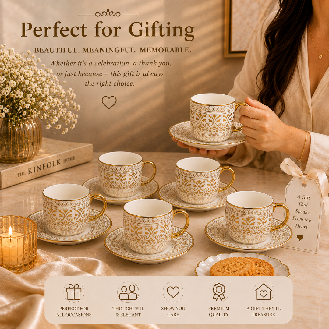 Luxora Gold Rim Tea Cup & Saucer Set of 6