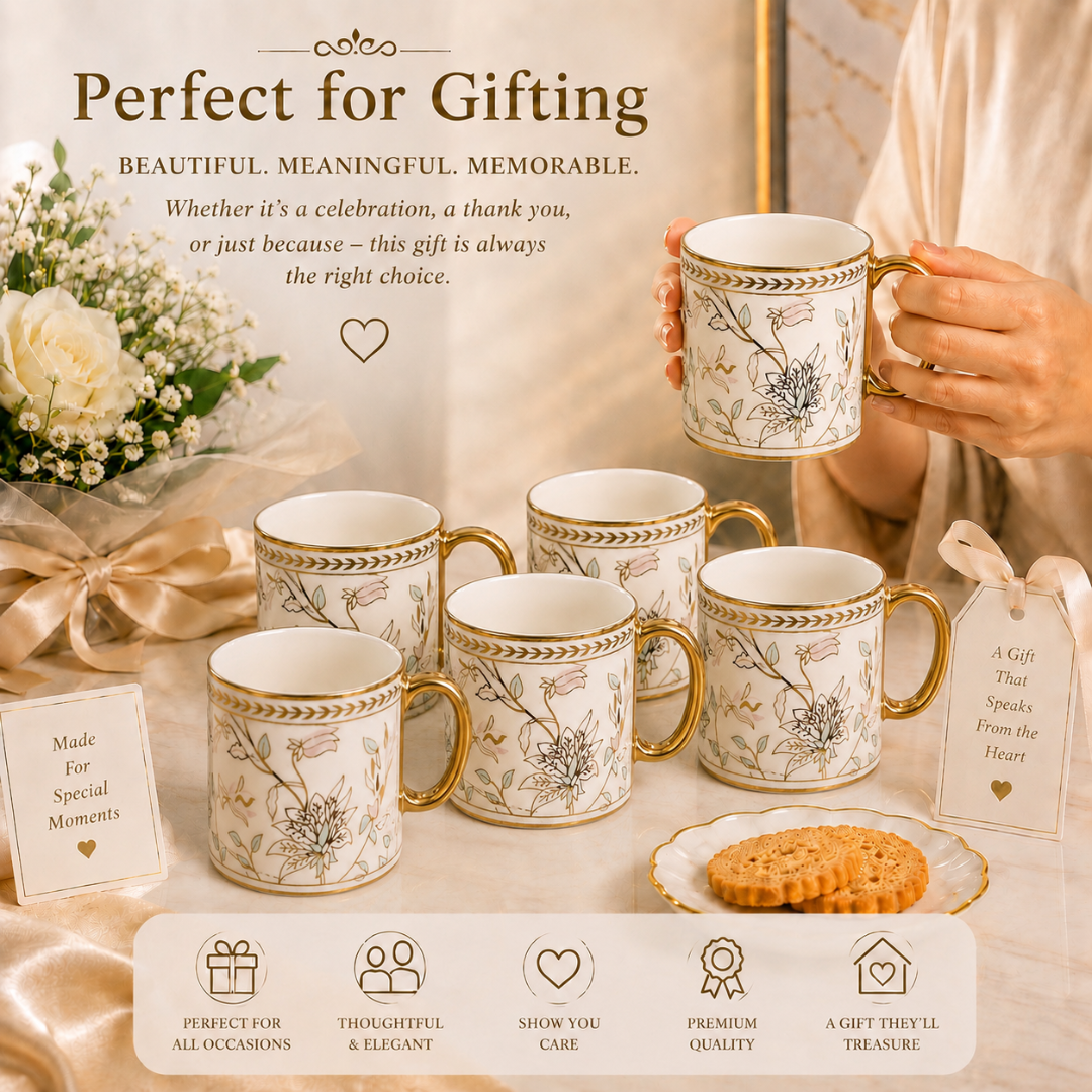 Sylvie Gold Rim Ceramic Mug 6 pcs