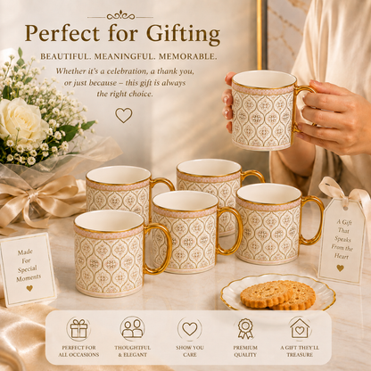 Camellia Gold Rim Ceramic Mug 6 pcs