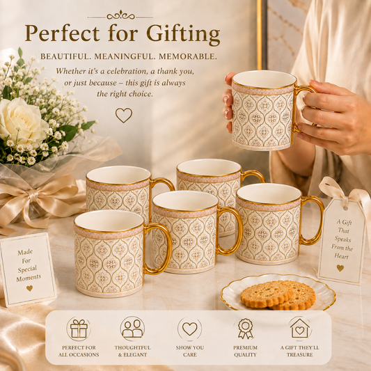 Camellia Gold Rim Ceramic Mug 6 pcs