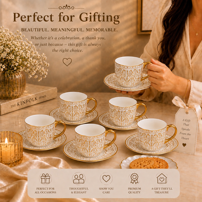 Corbett Gold Rim Tea Cup & Saucer Set of 6
