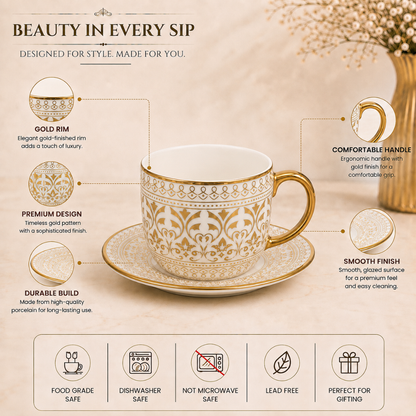 Luxora Gold Rim Tea Cup & Saucer Set of 6