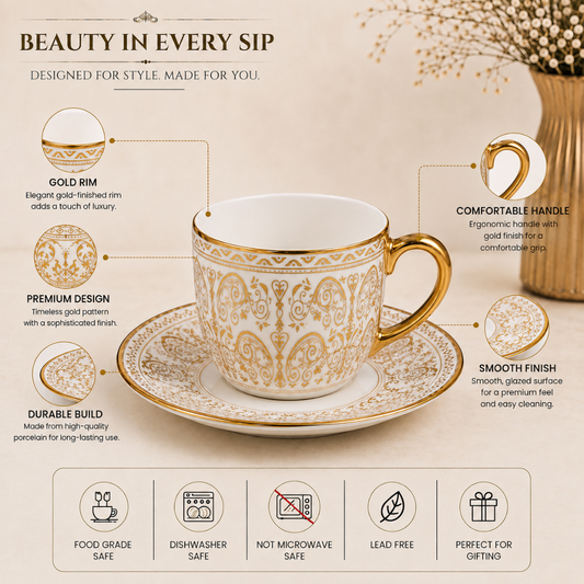 Corbett Gold Rim Tea Cup & Saucer Set of 6