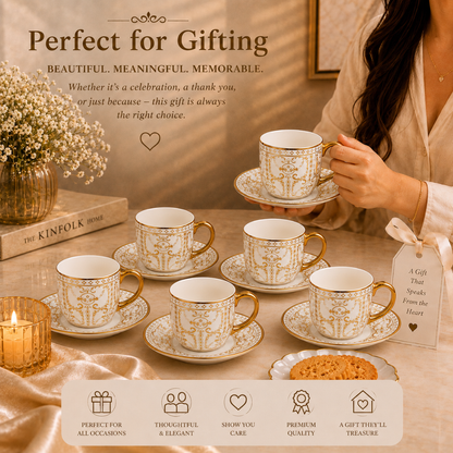 Rivera Gold Rim Tea Cup & Saucer Set of 6