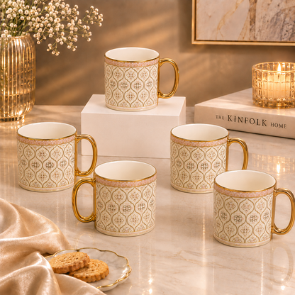 Camellia Gold Rim Ceramic Mug 6 pcs