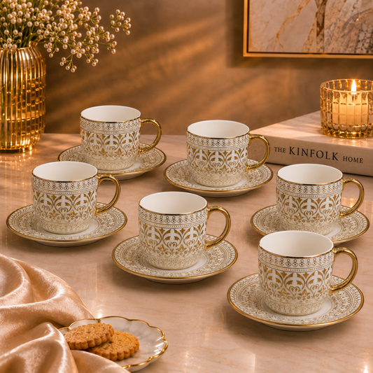 Luxora Gold Rim Tea Cup & Saucer Set of 6