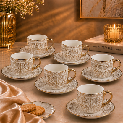 Corbett Gold Rim Tea Cup & Saucer Set of 6