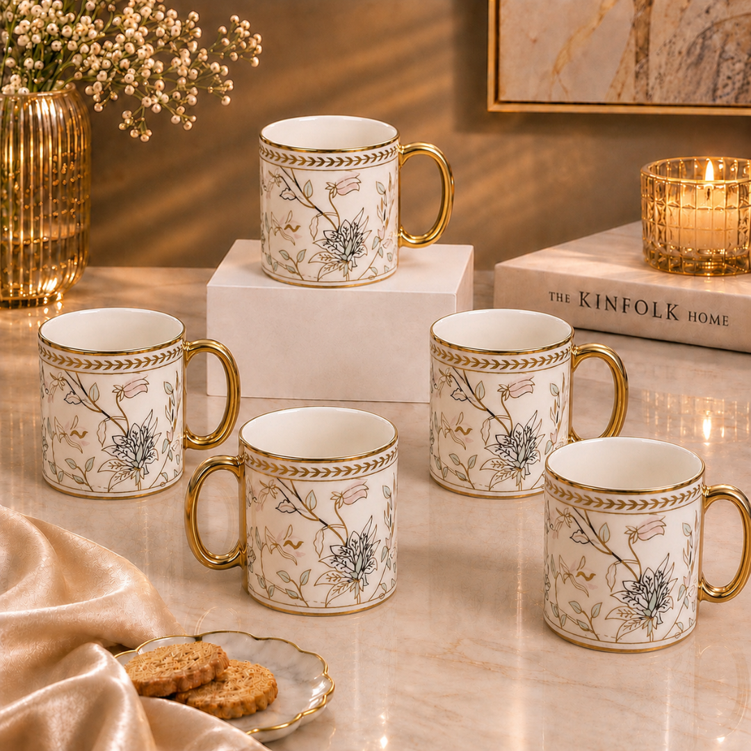 Sylvie Gold Rim Ceramic Mug 6 pcs
