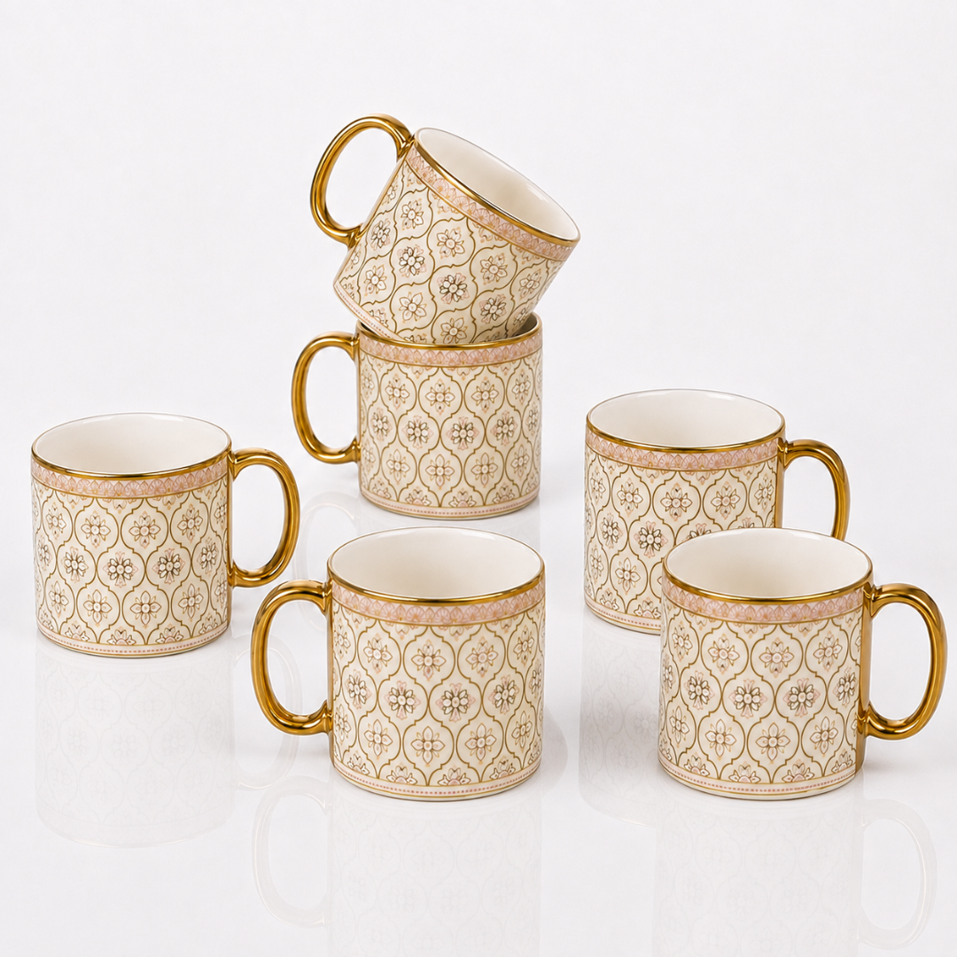 Camellia Gold Rim Ceramic Mug 6 pcs