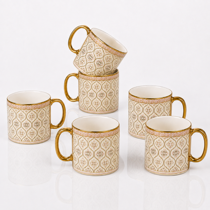 Camellia Gold Rim Ceramic Mug 6 pcs