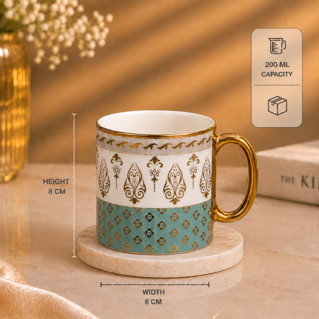 Teal Gold Fleur Mug Set 6 pcs