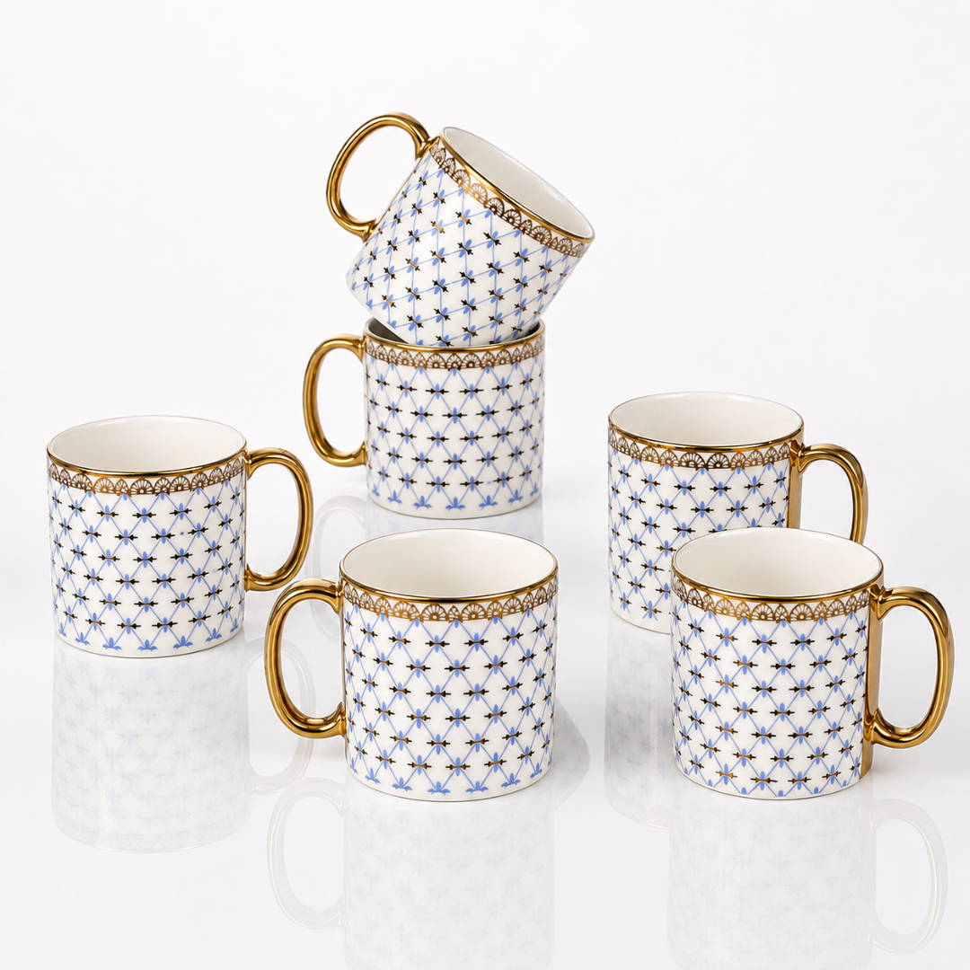 Blue Trellis Mug Set 6 pcs