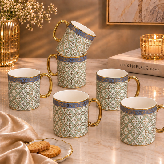 Sage Moroccan Tile Mug Set 6 pcs