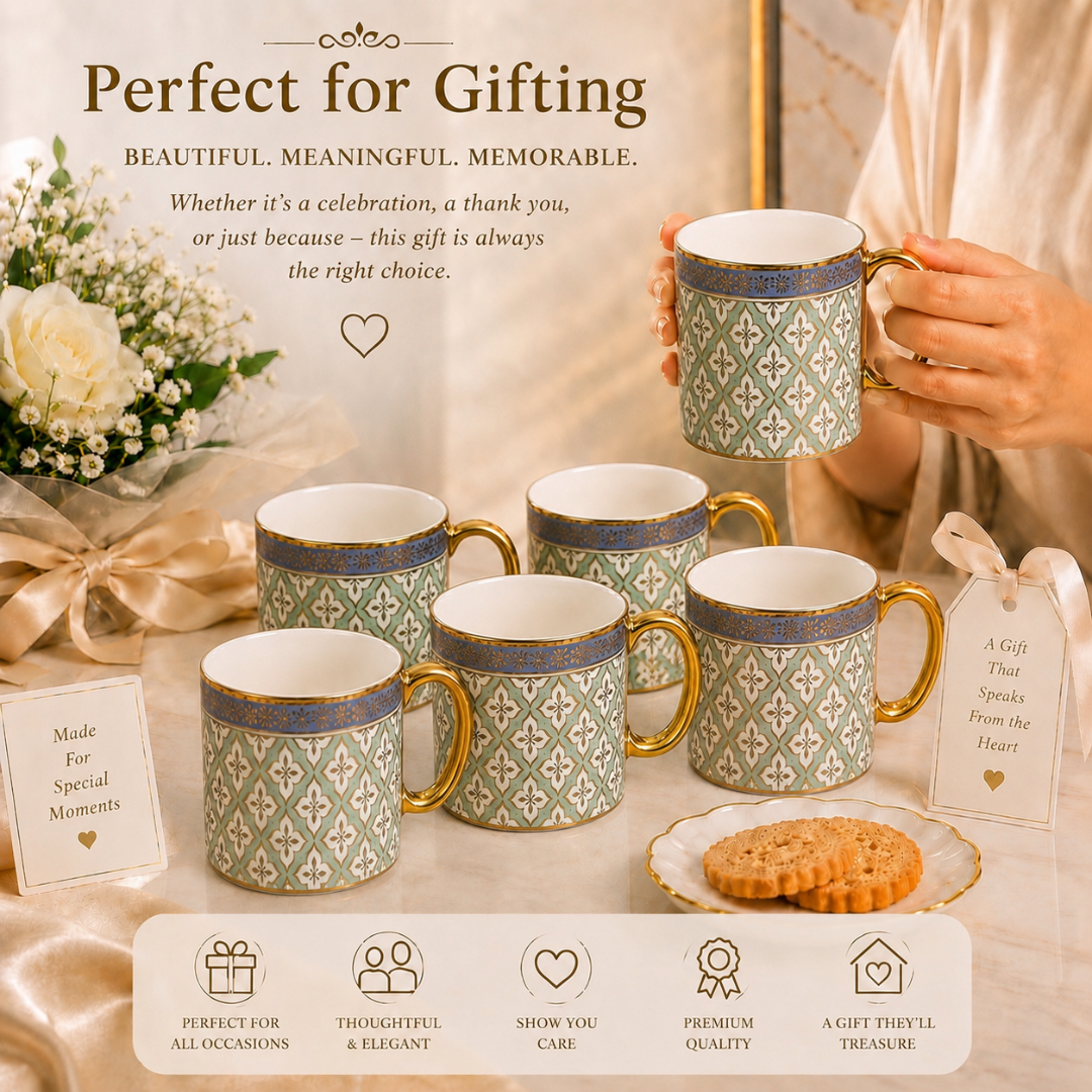 Sage Moroccan Tile Mug Set 6 pcs