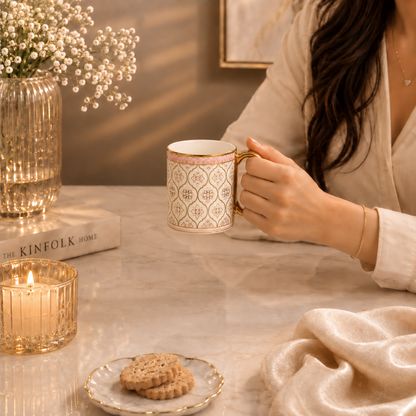 Camellia Gold Rim Ceramic Mug 6 pcs
