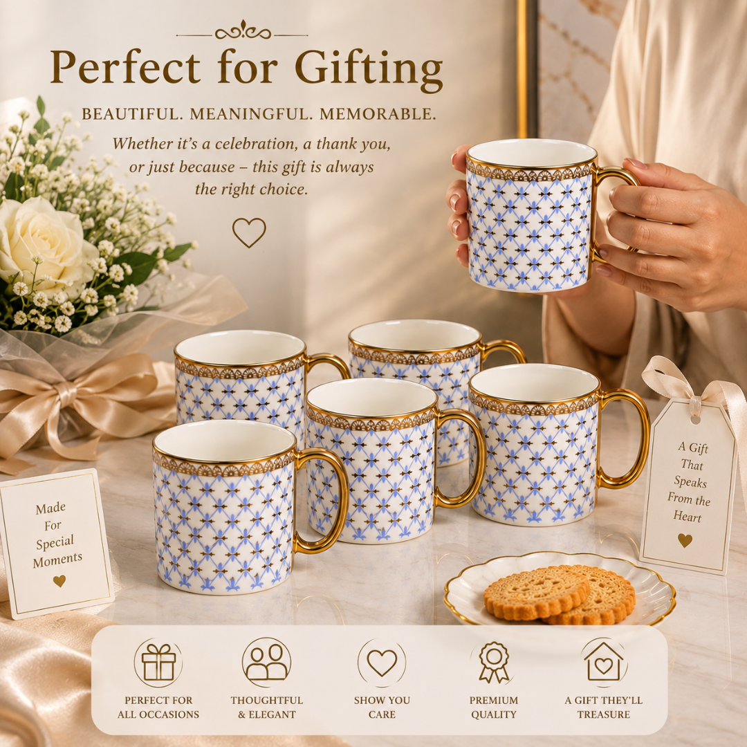 Blue Trellis Mug Set 6 pcs