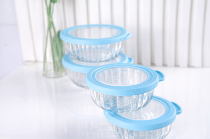 CrystalSeal Glass Storage Bowls – Set of 4 (2 bowls of 350 ml & 2 bowls of 650 ml), Microwave Safe Bowls with Silicone Unbreakable Lid