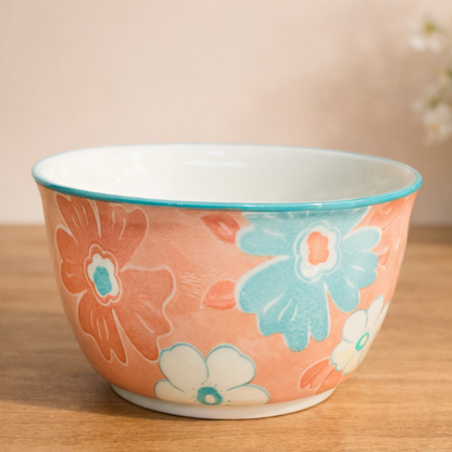 BloomFlora Porcelain Soup Bowl and Spoon Set (4 Bowls + 4 Spoons)