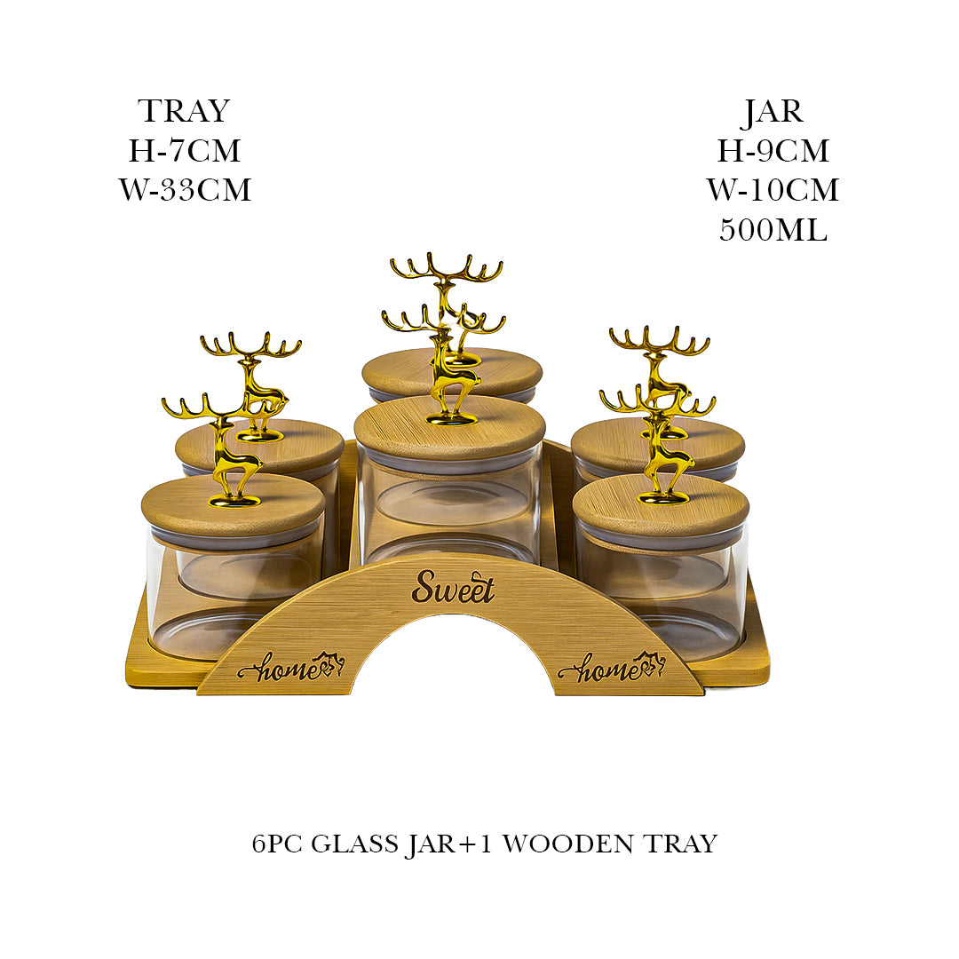 Staged Bamboo Tray with Airtight Glass Bowls