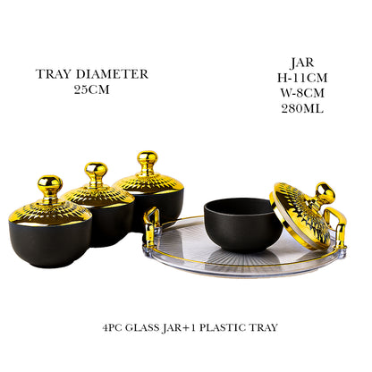 Unbreakable Tray with Airtight Glass Bowls (Golden) 280 ml