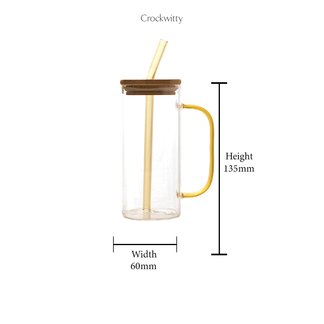 Aesthetic Borosilicate Glass Tumbler with Glass Straw Set of 2 400 ml