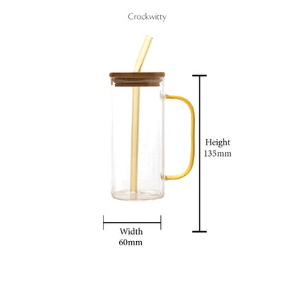 Aesthetic Borosilicate Glass Tumbler with Glass Straw Set of 2 400 ml